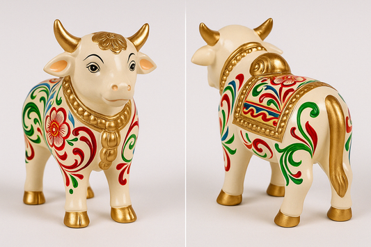 Ornate Hand-Painted Nandi Bull Figurine - The Sacred Mount of Lord Shiva