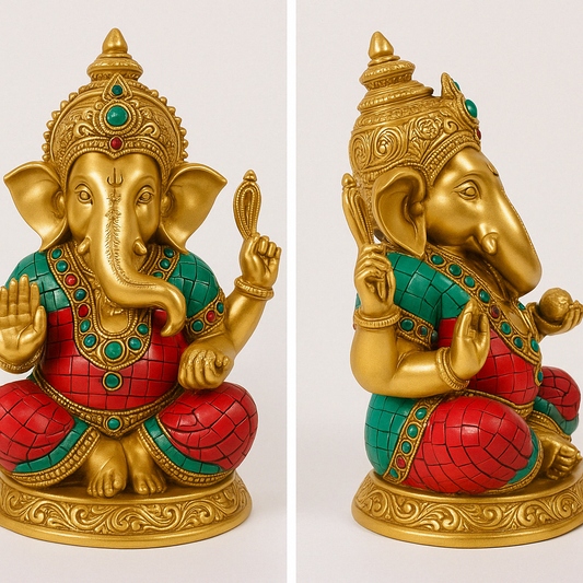 Ornate Brass Seated Ganesha Statue